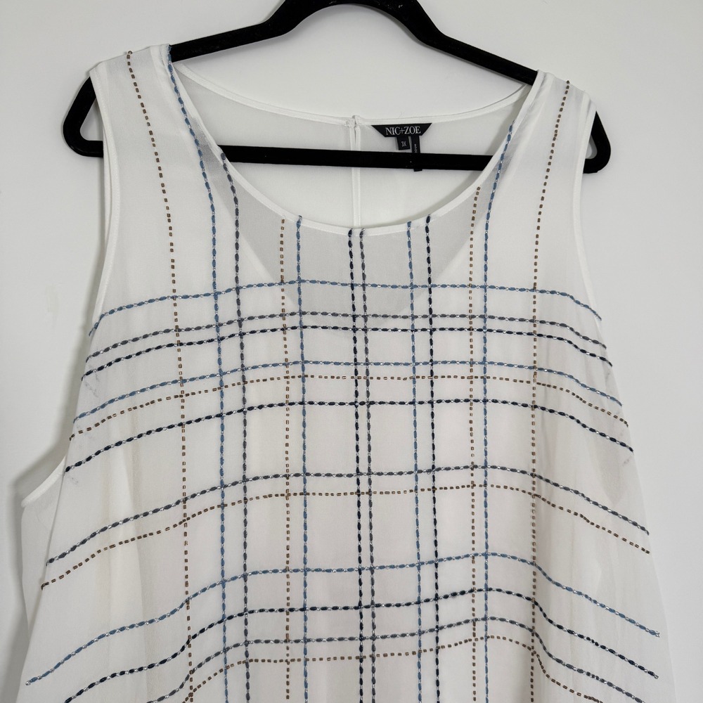NIC+ZOE Women's 3X White Beaded Sleeveless Chiffon Blouse Top - Picture 3 of 10